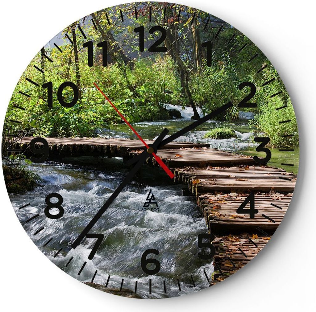 Wanduhr - Rund - Glasuhr - Park natur grün bäume - 30x30cm - Schleichendes Uhrwerk - Lautlos - zum Aufhängen bereit - Dekoration Modern - Wandde...