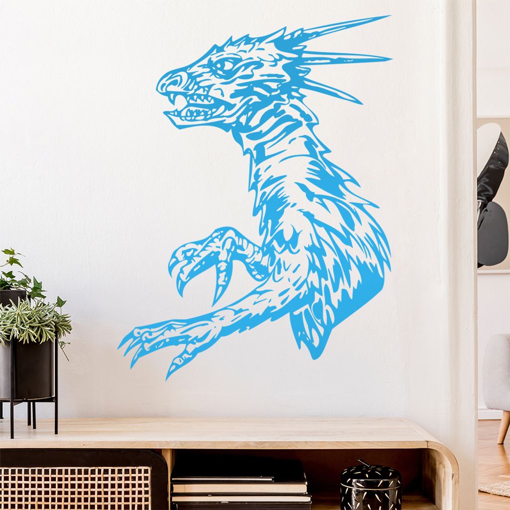 Drachen Kopf Wandtattoo in 6 Größen - Wandaufkleber Wall Sticker - Dekoration, Küche, Wohnzimmer, Schlafzimmer, Badezimmer