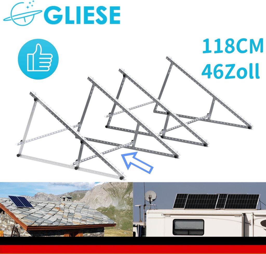 2 Paar Solarmodul Halterung Balkonkraftwerk 118cm (46 Zoll) Robuste Neigungshalterungen Flachdach Solar für Wandmontage Photovoltaik Balkon Wohnmobil
