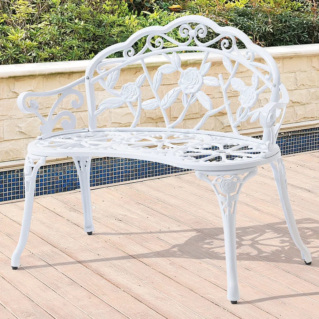 Banc de parc résistant aux intempéries en métal blanc design arrondi - 7