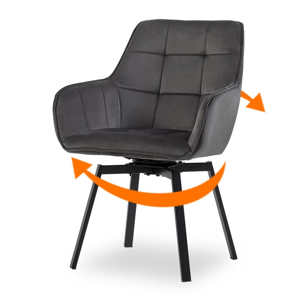 Esszimmerstuhl,1er Set Drehstuhl, Gepolsterter Küchenstuhl aus Samt,Grau