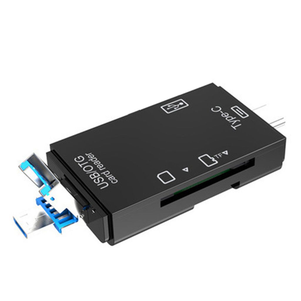 6-in-1 Multifunktional USB 3.0 Kartenleser Mini-Typ-C TF-SD-Kartenleser OTG-Adapter für Mobiltelefon-Schwarz