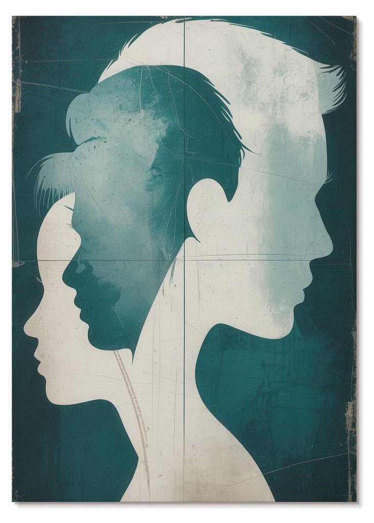 POSTER - 42x59 cm (A2) - Monika Wójcik - Türkisfarbene Silhouetten mit zarten weißen Linien - Wandbild für Wohnzimmer Schlafzimmer & Flur, Mode...
