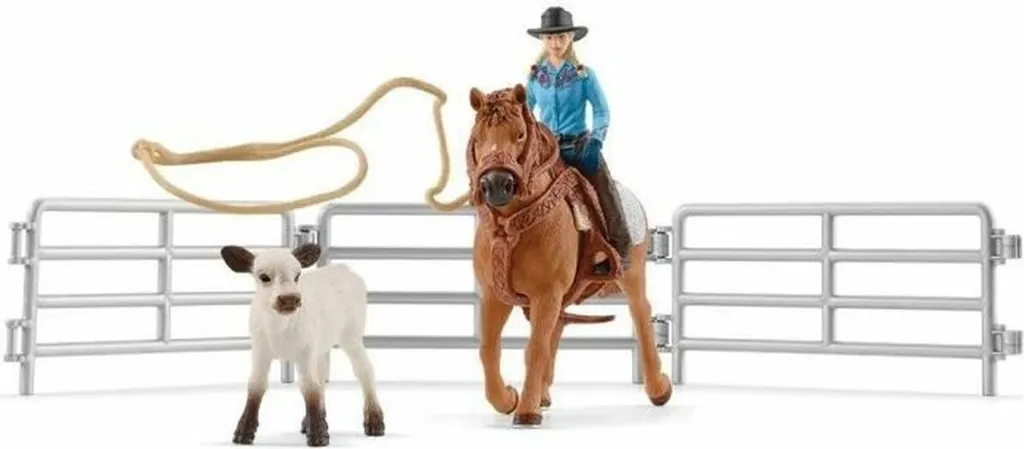 Figurine Western Schleich Cowgirl Team Roping Fun avec cheval et lasso