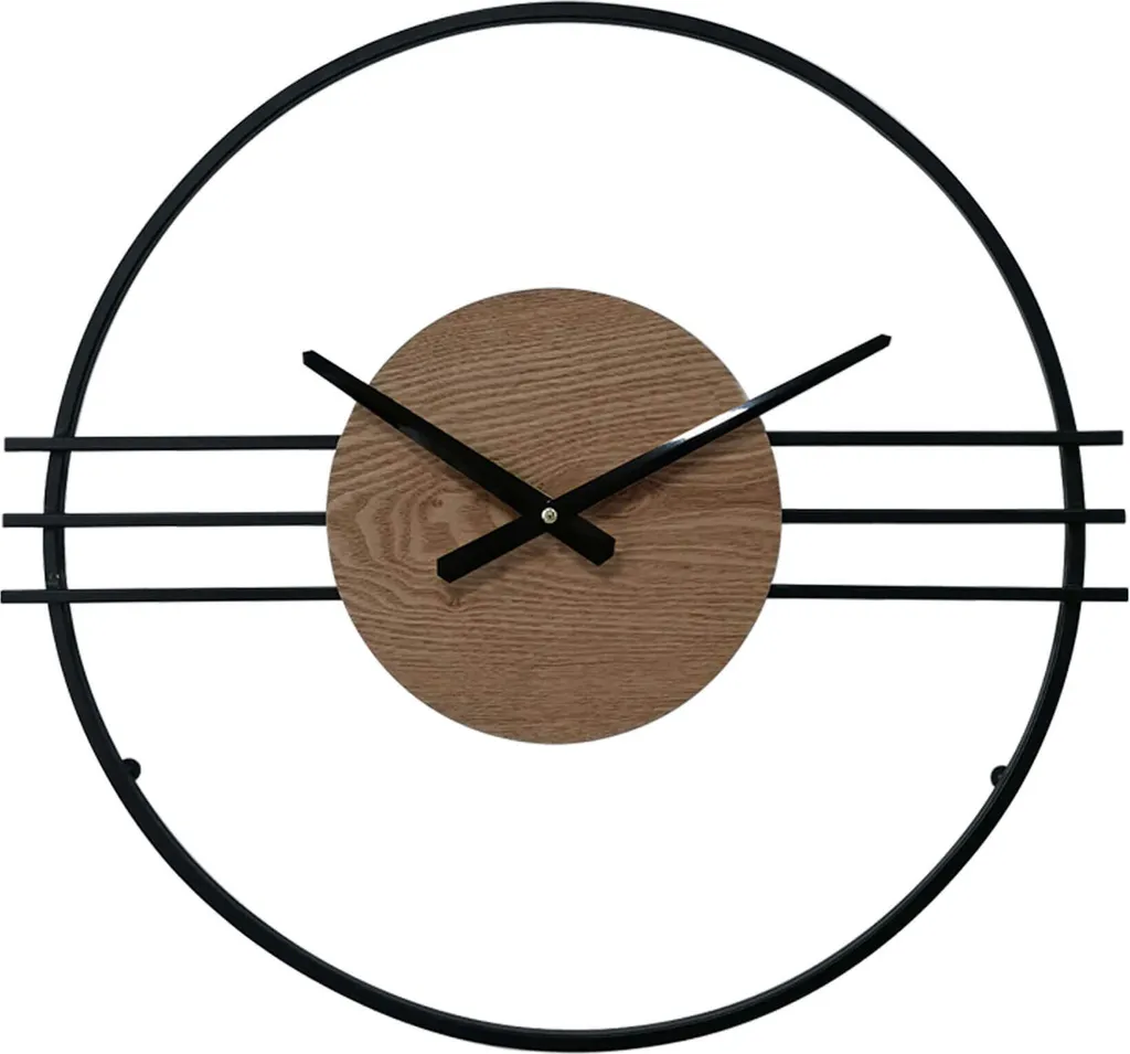 Orologio Parete Rebecca Mobili Ø 50 cm - Legno e Metallo Nero Urban