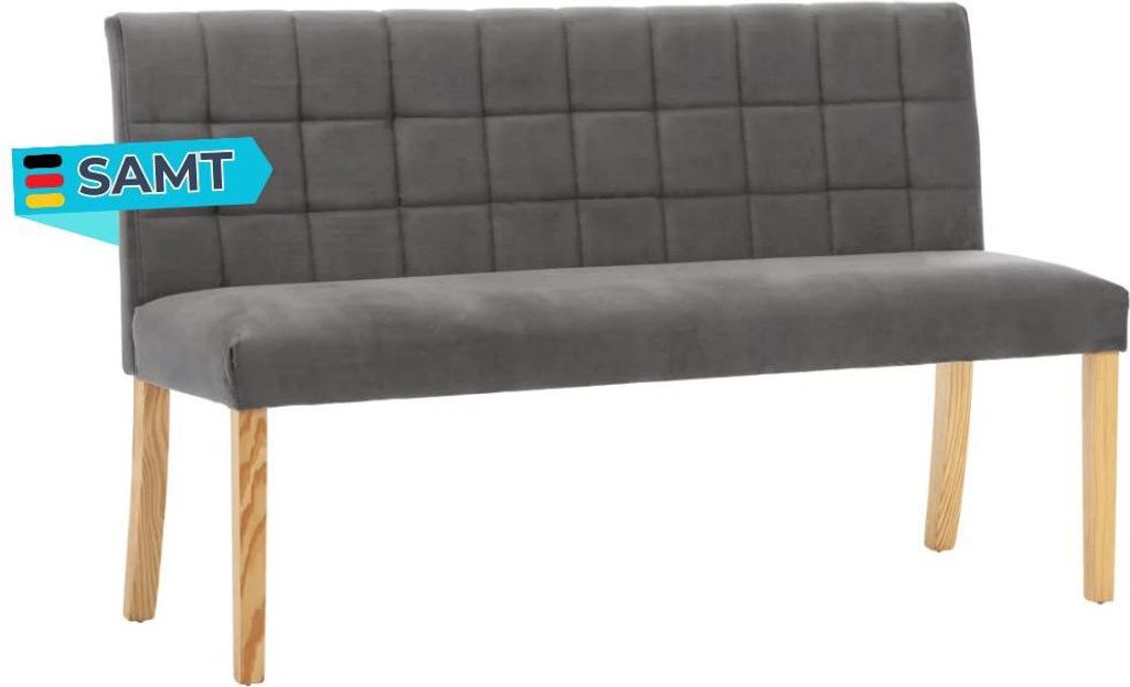 Sitzbank CILD 140 cm Grau Samt Indoor | Küchenbank Esszimmerbank Flurbank mit Rückenlehne