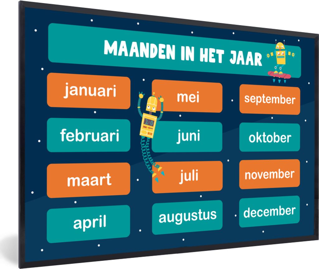 MuchoWow MuchoWow Gerahmtes Poster Kinderzimmer - Monate - Pädagogisch - Jungen - Mädchen - Kinder - Kinder 60x40 cm - Poster mit zchwarzem B...