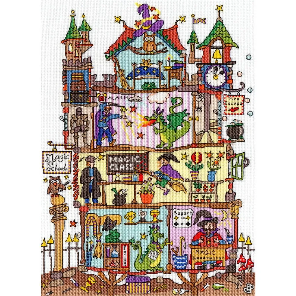 Kit Point de Croix École Magique pour Loisirs Créatifs et Déco 26x36cm