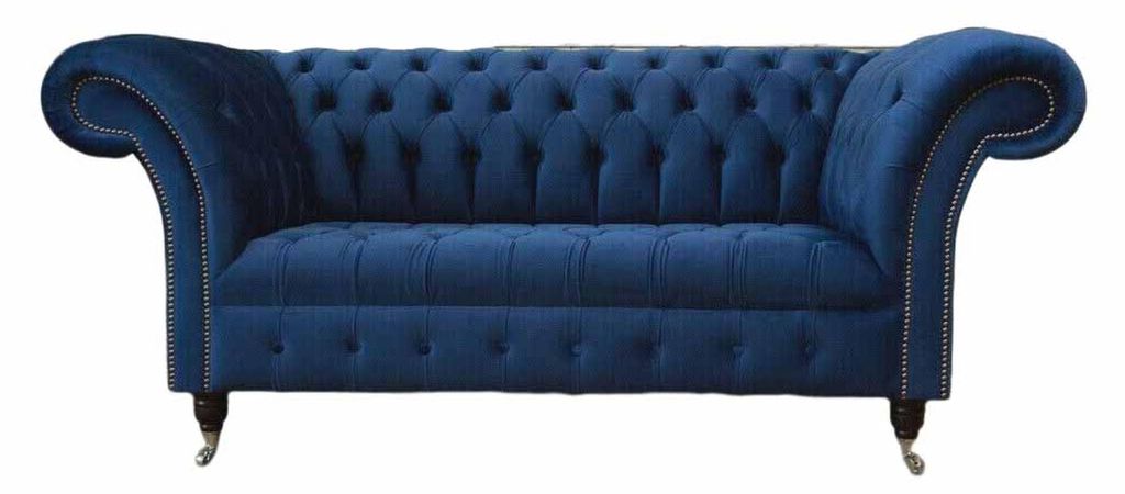 Englische Chesterfield Büro Sitzmöbel Einrichtung Sofa Couch 2 Sitz Royalblau