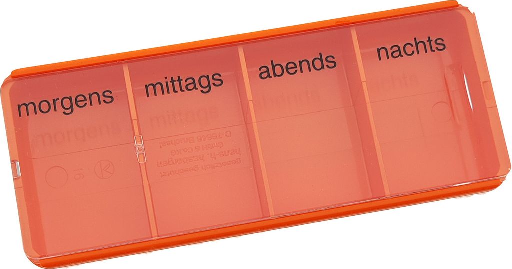 Tablettendose Orange 4 Fächer für 1 Tag – Ihre Organisation für den Alltag