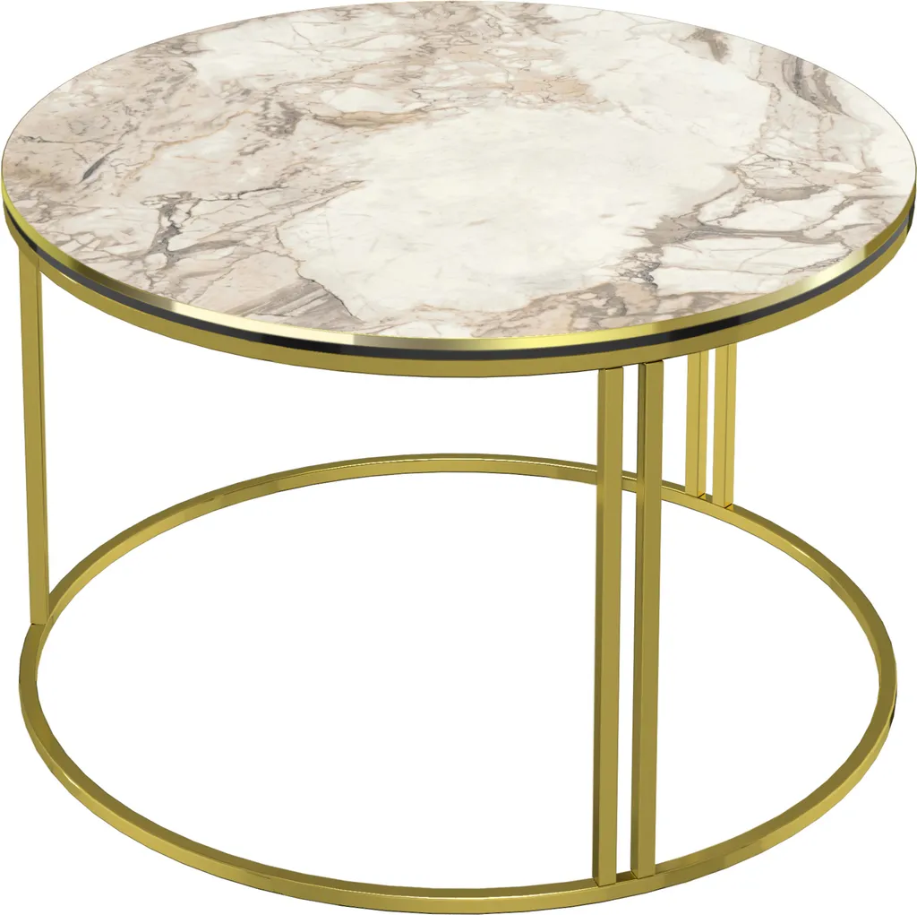 Table basse de salon rectangulaire marbre blanc et métal doré - 2