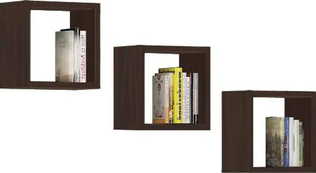 Étagère Murale Cube en Bois Wengé - Set de 3 Tablettes Décoratives