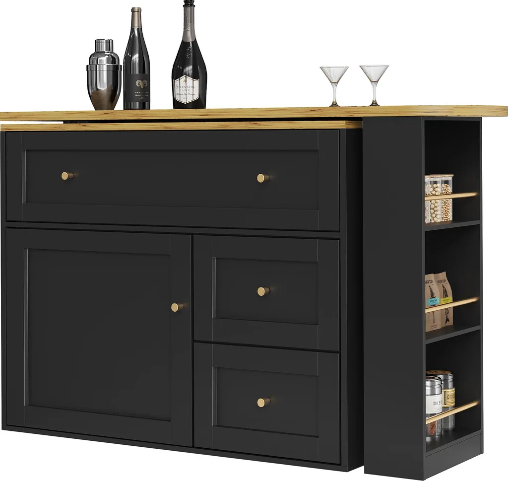 Table haute réglable avec étagère à snacks et armoire de buffet intégrée