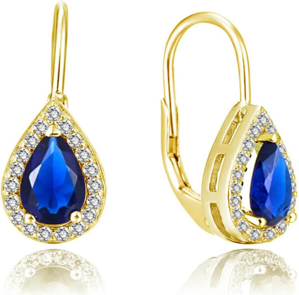 Boucles d'oreilles dorées zircones bleus pour soirée ou bureau Chic
