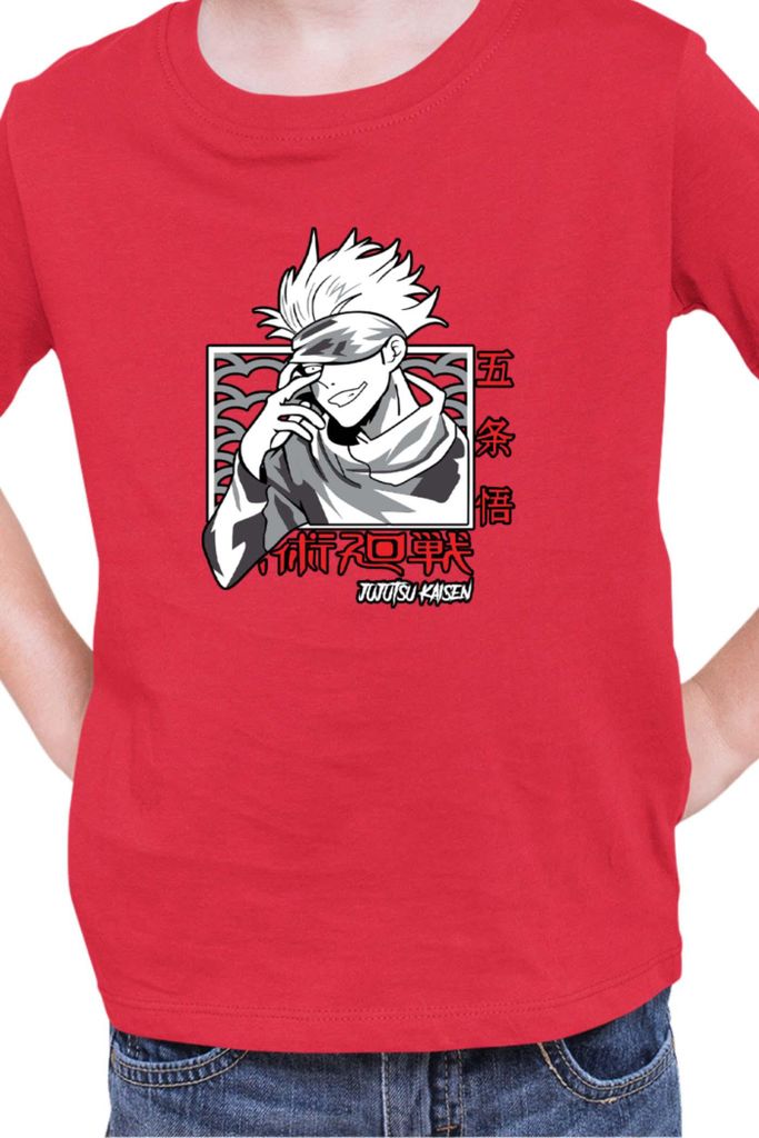 Kinder T-Shirt Japan Manga Anime Comics Animation Jujutsu Anime Manga Kaisen Satoru Gojo 05, 3-4 Jahr - 104 / Rot
