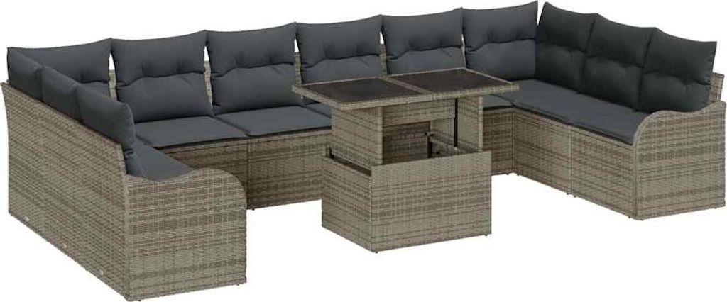 vidaXL Gartensofa-set mit Kissen mit Kissen 11 pcs Grau Poly Rattan