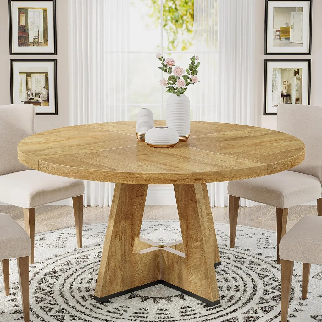Grande table de cuisine ronde 120cm bois clair pour 8 personnes Gaia