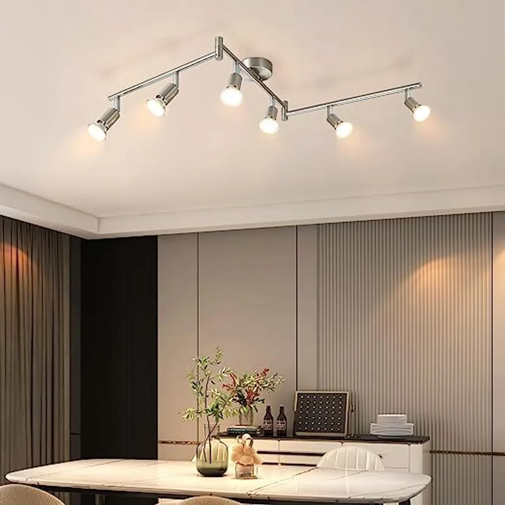 ZMH LED faretto da soffitto 6 fiamme soggiorno - plafoniera moderna lampada da soffitto GU10 spot da soffitto orientabile 350°faro girevole lampada da soffitto in acciaio inox camera da letto interni senza lampadine - 5