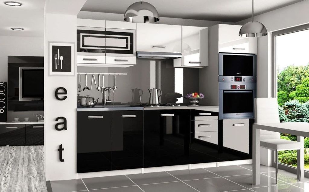 NEU Küche INFINITI II 240 cm Hochglanz weiss-schwarz INF PAULA/6/WT/WB/0/F