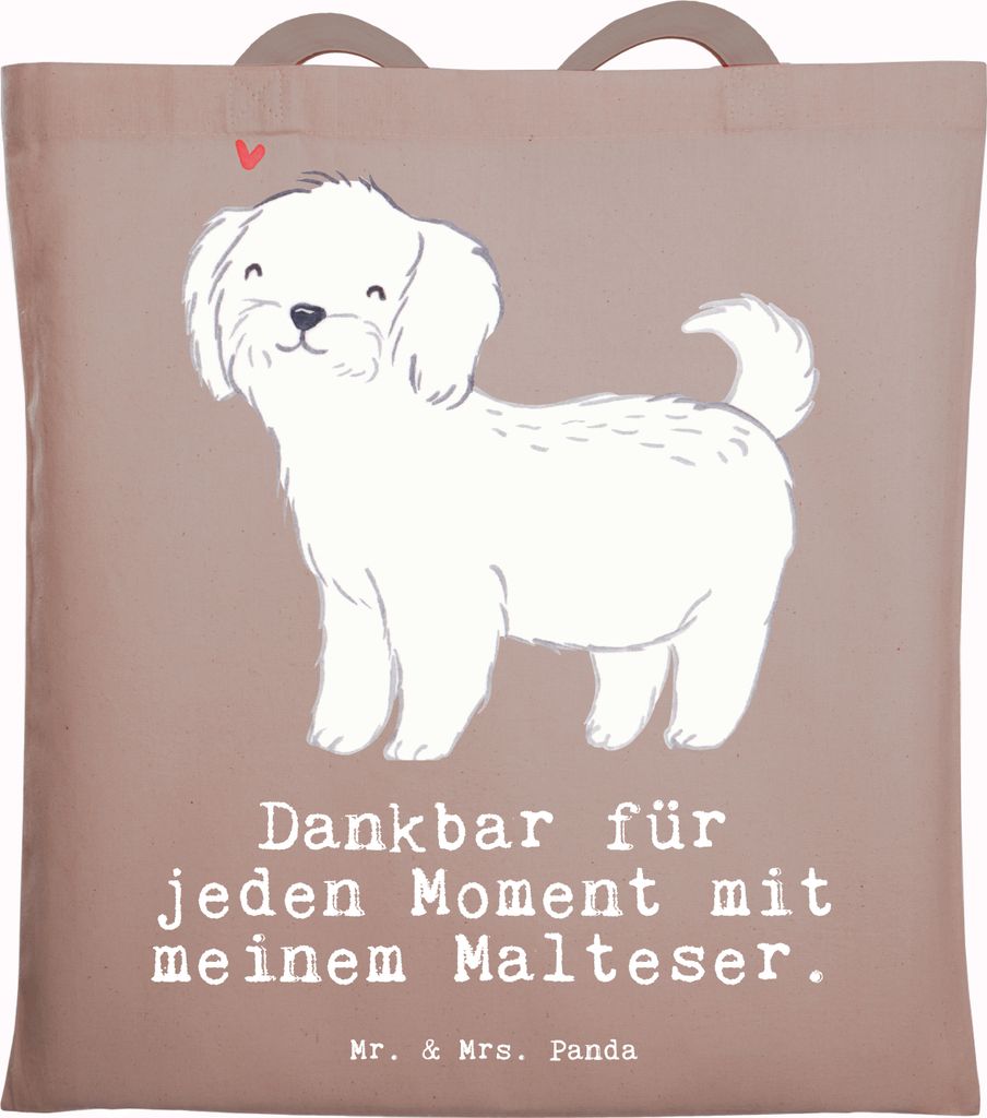 Mr. & Mrs. Panda Stoffbeutel Malteser Moment - Braun Pastell - Geschenk, Laptoptasche, Tasche, Tote Bag, Shopping, Uni, Schultasche