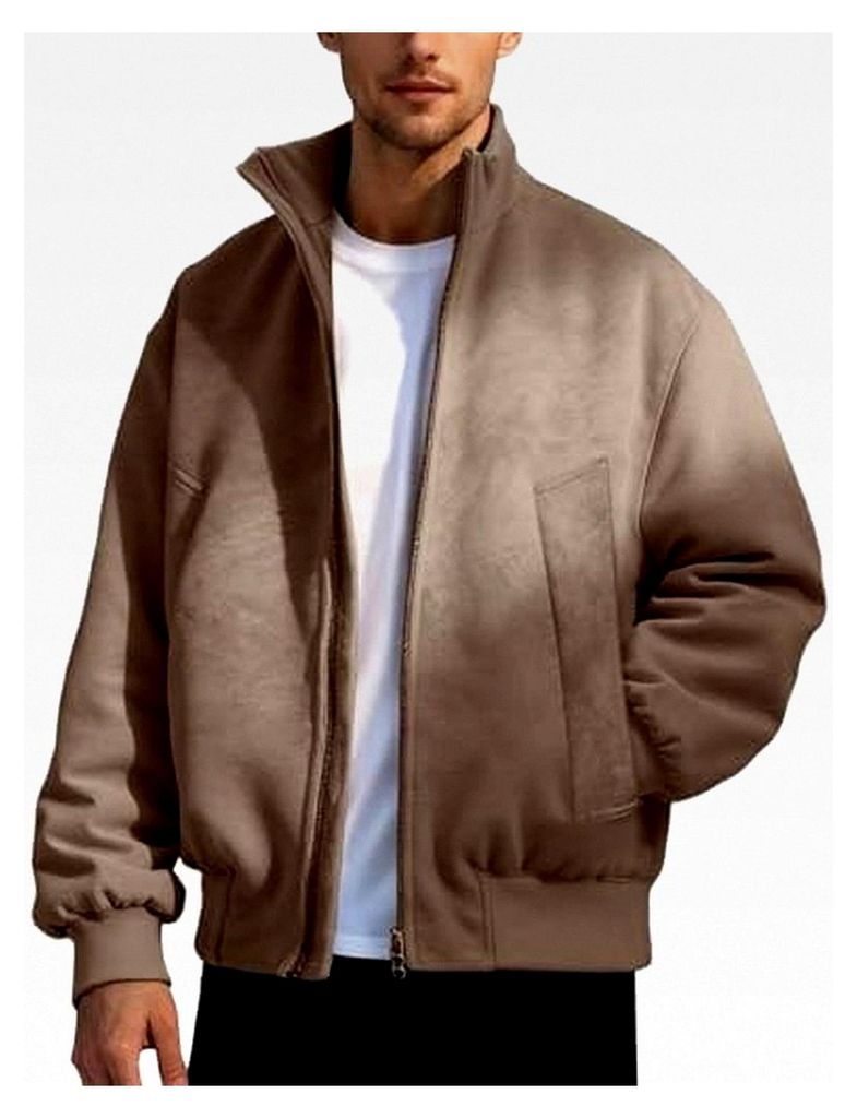 Herren Lederjacke Gefüttert Kunstwildleder Bomberjacke Oversized Wildlederjacke mit Fleece Futter Fahrradjacke Biker Softshelljacke Outdoor Jacke