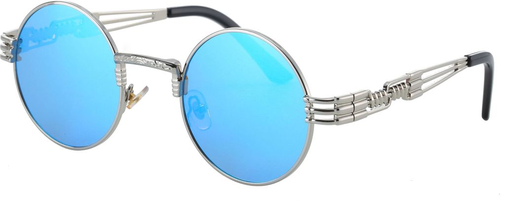 Sonnenbrille runde blaue Gläser Silber Retro Vintage Produktbild 