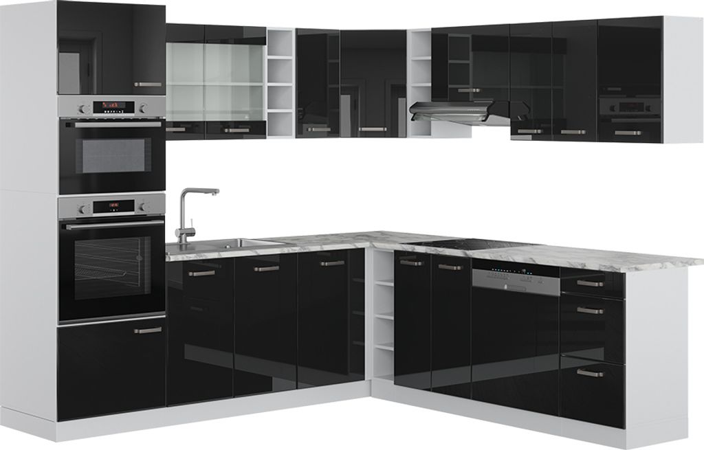 Eckküche Vicco R-Line Schwarz Hochglanz 247 x 46 cm ohne Arbeitsplatte, Model 40997