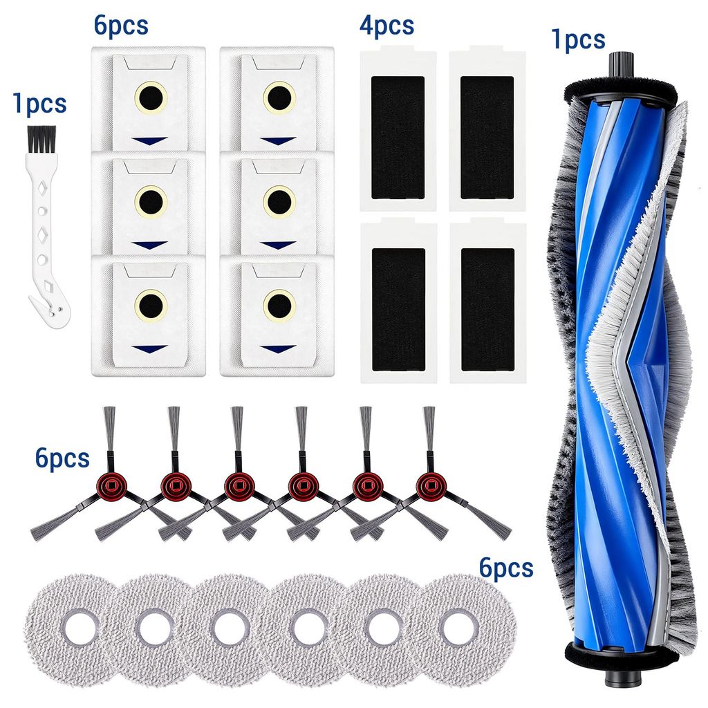 für Ecovacs Deebot T30 / T30 Omni / T30 Pro Omni, Inklusive 1 Hauptbürsten, 6 Wischpads, 6 Staubbeutel und Reinigungsbürste