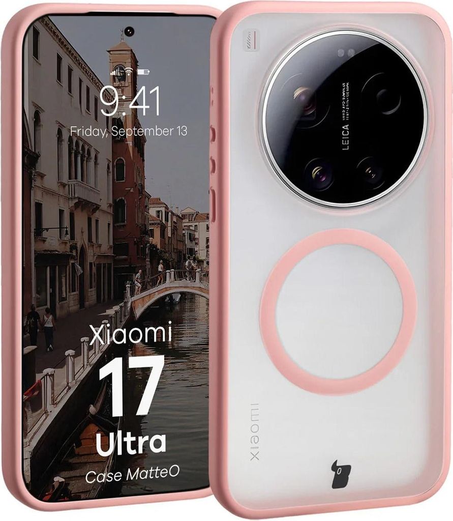 Handyhülle mit Magnetring für Xiaomi 17 Ultra, Bizon Case MatteO, Getönt-Hellrosa