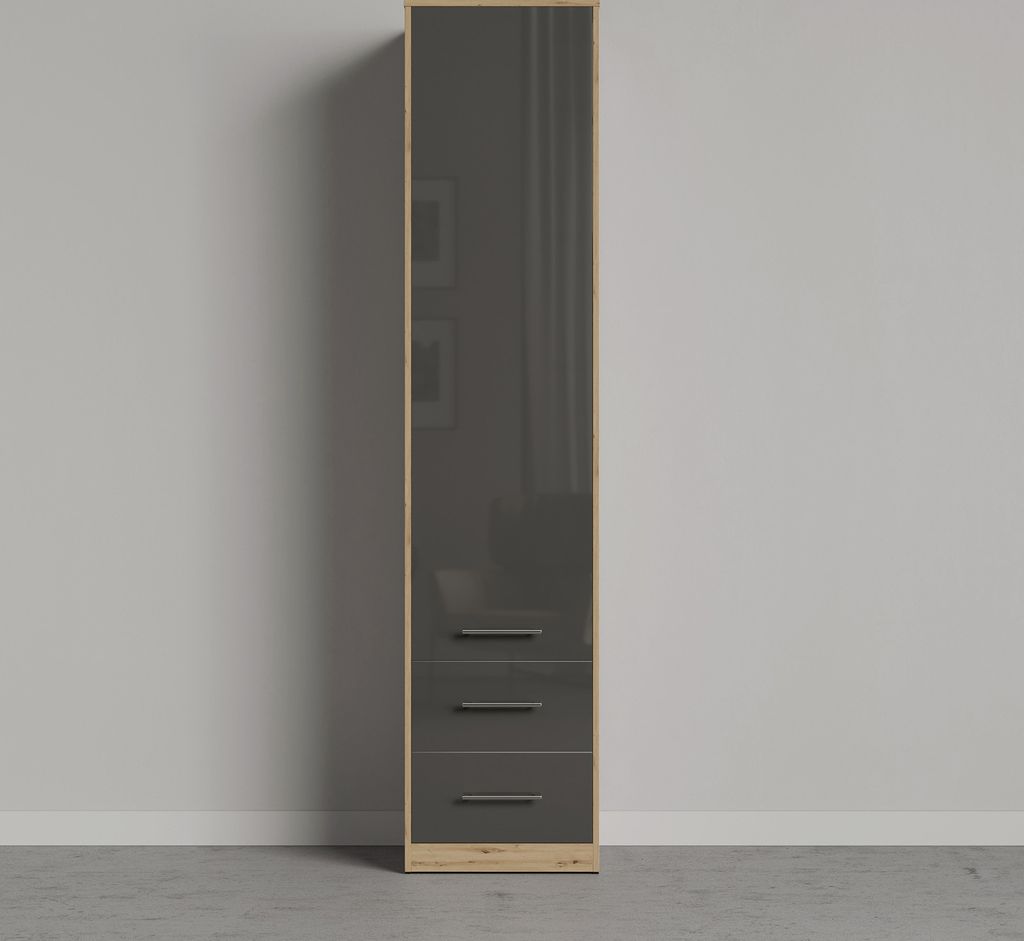 SMARTBett Schrank Kleiderschrank Aktenschrank 50cm mit 2 Schubladen Wildeiche/Anthrazit Glanz