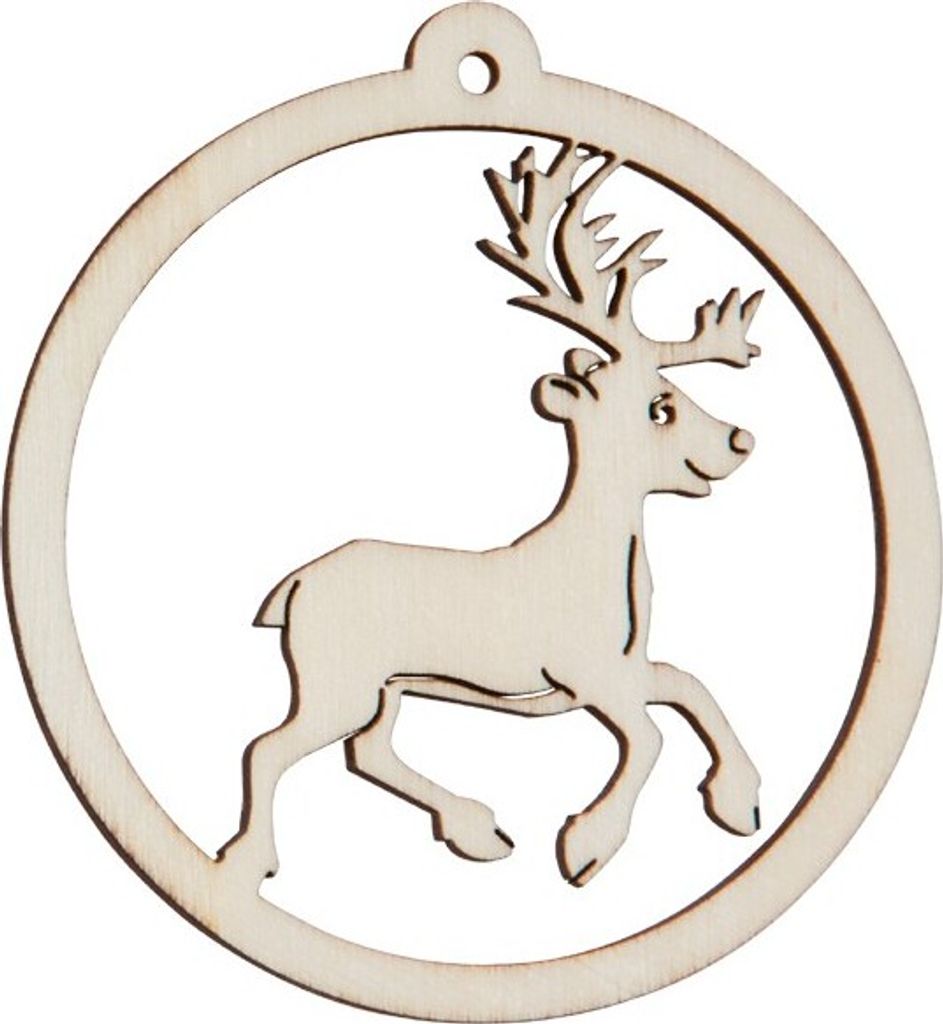Fensterbild: Hirsch, trabend, rund gerahmt