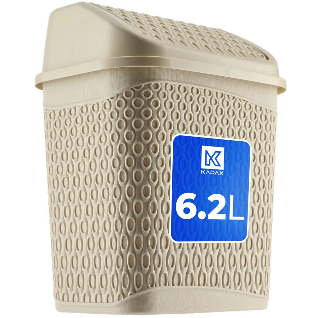 KADAX Mülleimer mit Schwingdeckel, Müllkorb, Abfallbehälter mit Deckel, Abfalleimer aus Plastik (Beige)