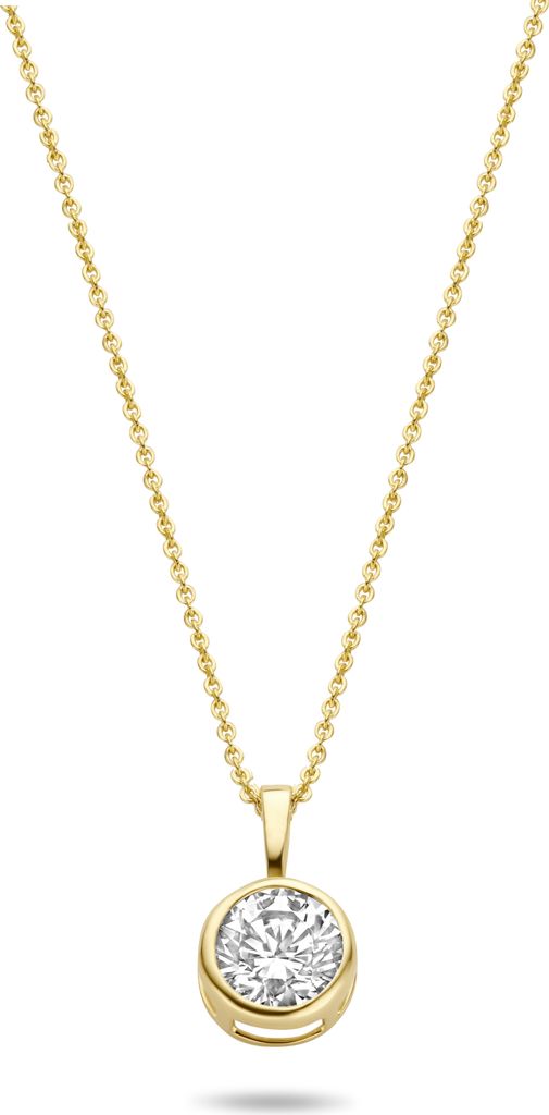 New Bling 9NBG-0235 Gold-Halskette mit Anhänger - Damen - Zirkonia - 6 mm Durchmesser - im Etui - Ankerglied - 39 + 3 + 3 cm - 14 Karat - Gold