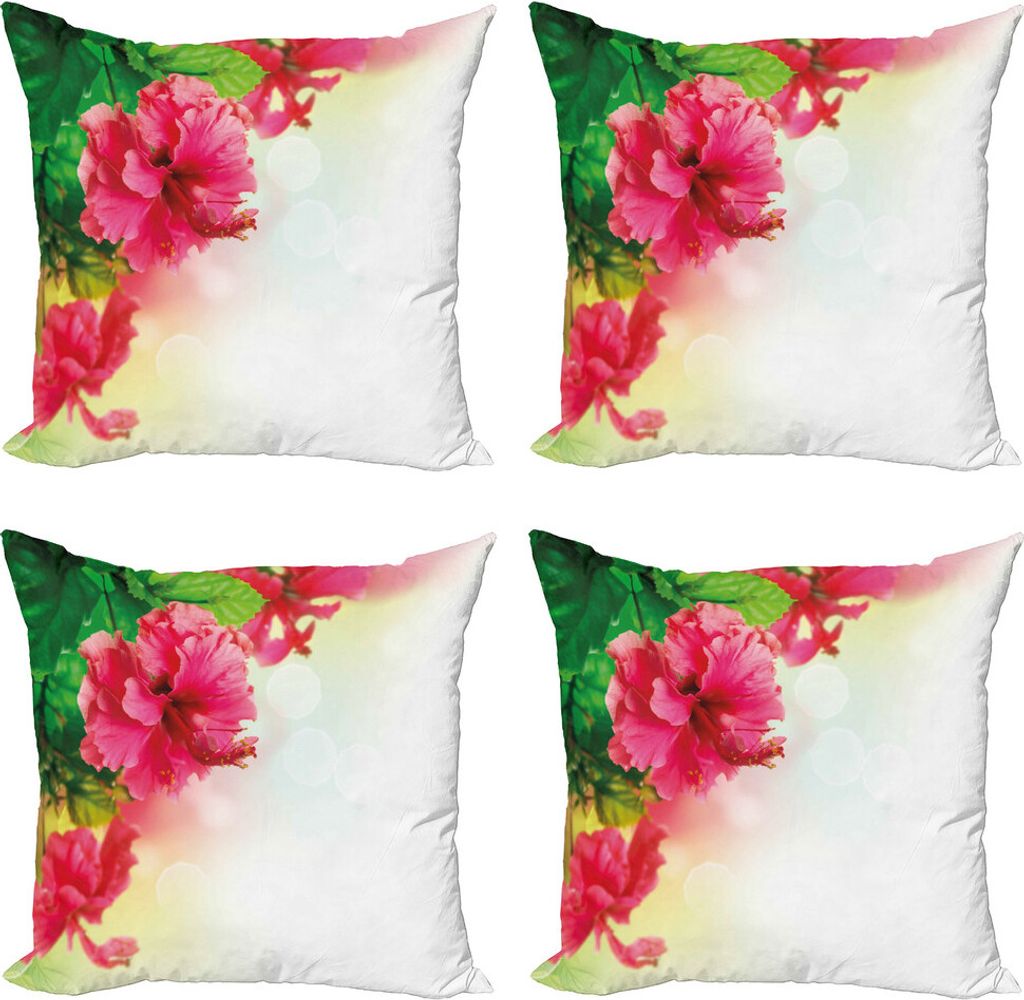 ABAKUHAUS Blumen Kissenbezug Set (4 Stück), Duft Blüten Garten, Moderner Doppelseitiger Digitaldruck, 60 cm x 60 cm, Pink Farn-Grün