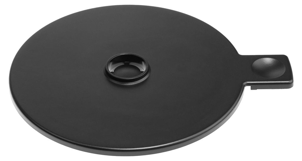 A black lid for a coffee maker.