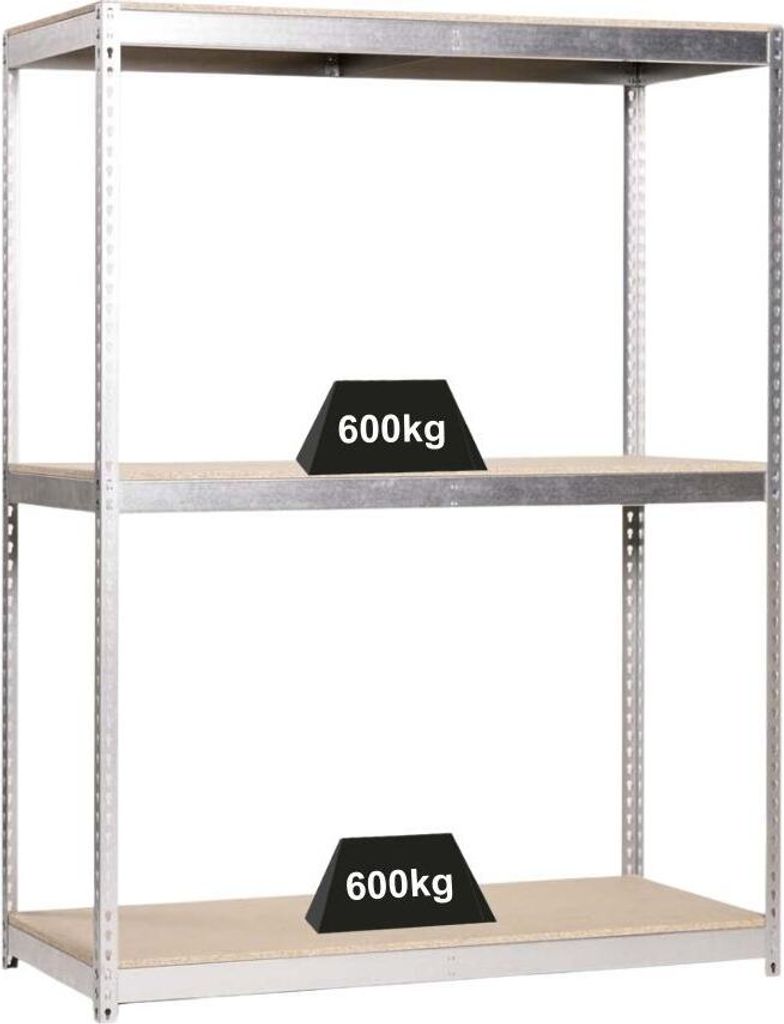 PROREGAL Schwerlastregal WOOD BEAST THREE | HxBxT 200x180x75cm | 3 Ebenen | Fachlast 600kg | Verzinkt | Weitspannregal Werkstattregal Lagerregal Ke...