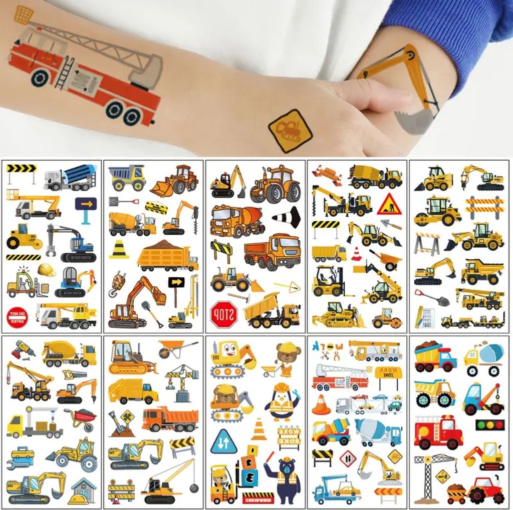 Temporäre Tattoos mit Bagger für Jungen, 10 Blatt Produktbild 