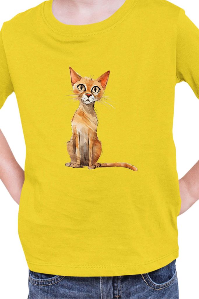 Kinder T-Shirt Funny Cats Breeds Arabian Mau Cat, 12-13 Jahr - 152 / Gelb