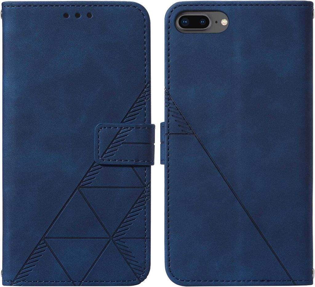 iPhone 8 Plus Hülle, Schlank Prägung Flip Leder Kartenfächer Schutzhülle mit Ständer für iPhone 8 Plus/ 7 Plus/ 6s Plus/ 6 Plus Blau
