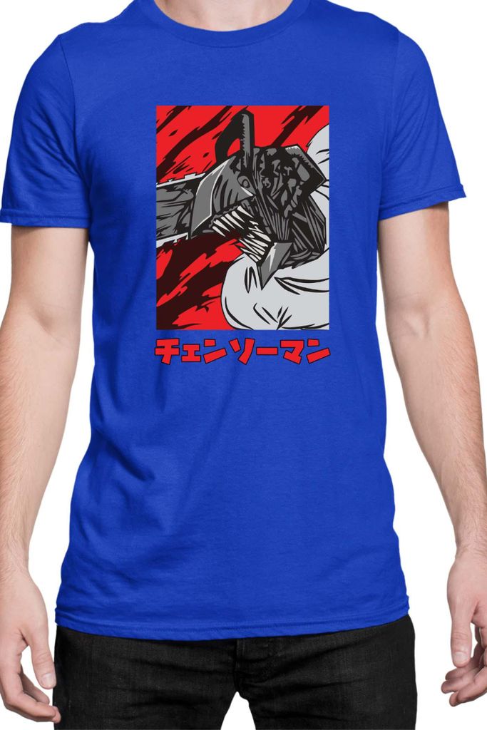 Herren T-Shirt Manga Japan Anime Comics Animation Chainsaw Anime manga Man 13, Man 3XL / Blau