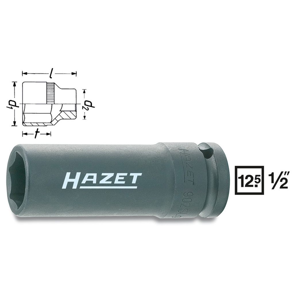 Hazet Schlag-Maschinenschrauber Steckschlüsseleinsatz 902SLG-17, 1/2 (12,5 mm) Vierkant hohl, Außen Sechskant-Tractionsprofil, SW 17 mm