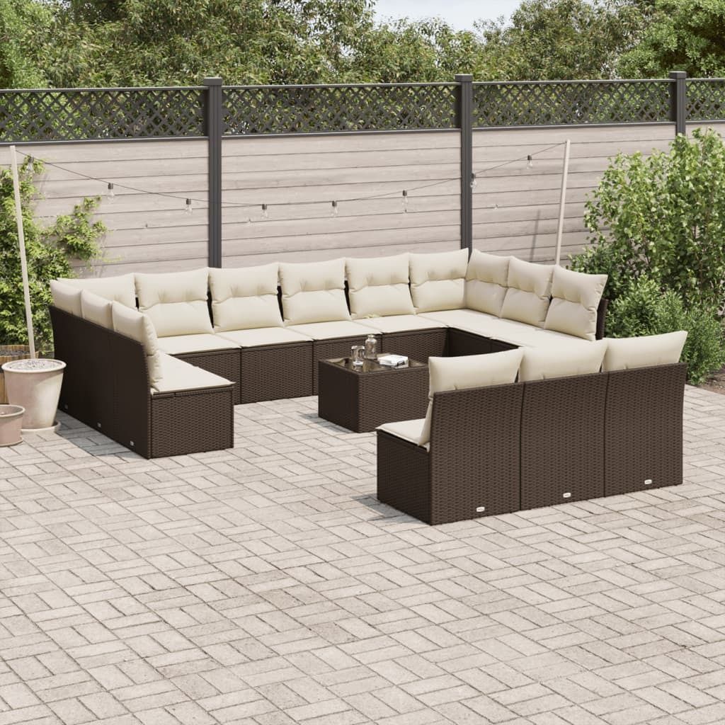 "Rabatt" 14-tlg. Garten-Sofagarnitur - mit sofa - mit Kissen Braun Poly Rattan - Lounge-Dining set CC9681
