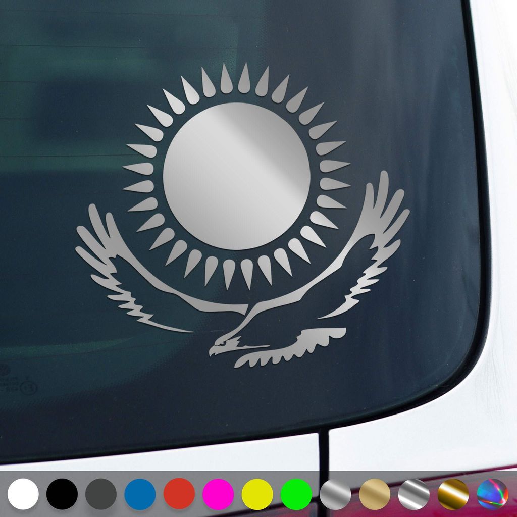 PantherPixel Kasachstan Aufkleber Wappen Fahne Adler Kasachisch Sticker Auto Geschenkidee Farbe Silber