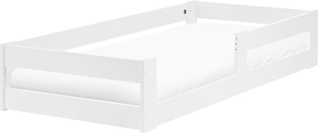 BELIANI Bodenbett für Kinder Weiß aus Kiefernholz 90 x 200 cm mit Lattenrost Bettgestell für Kleinkind Kinderzimmer