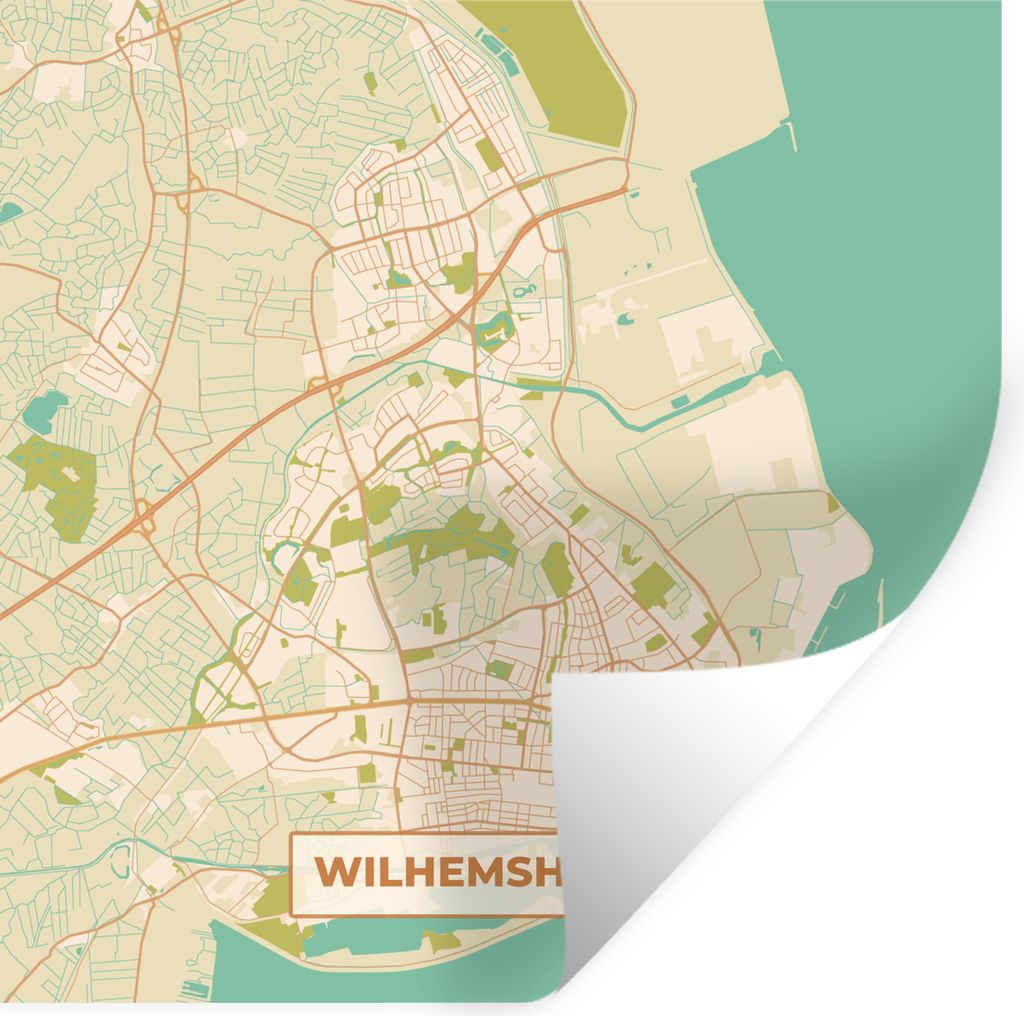 MuchoWow Wandtattoo Wandsticker Wandaufkleber Wilhelmshaven - Karte - Stadtplan - Vintage 50x50 cm Selbstklebend und Repositionierbar - Selbstkle...