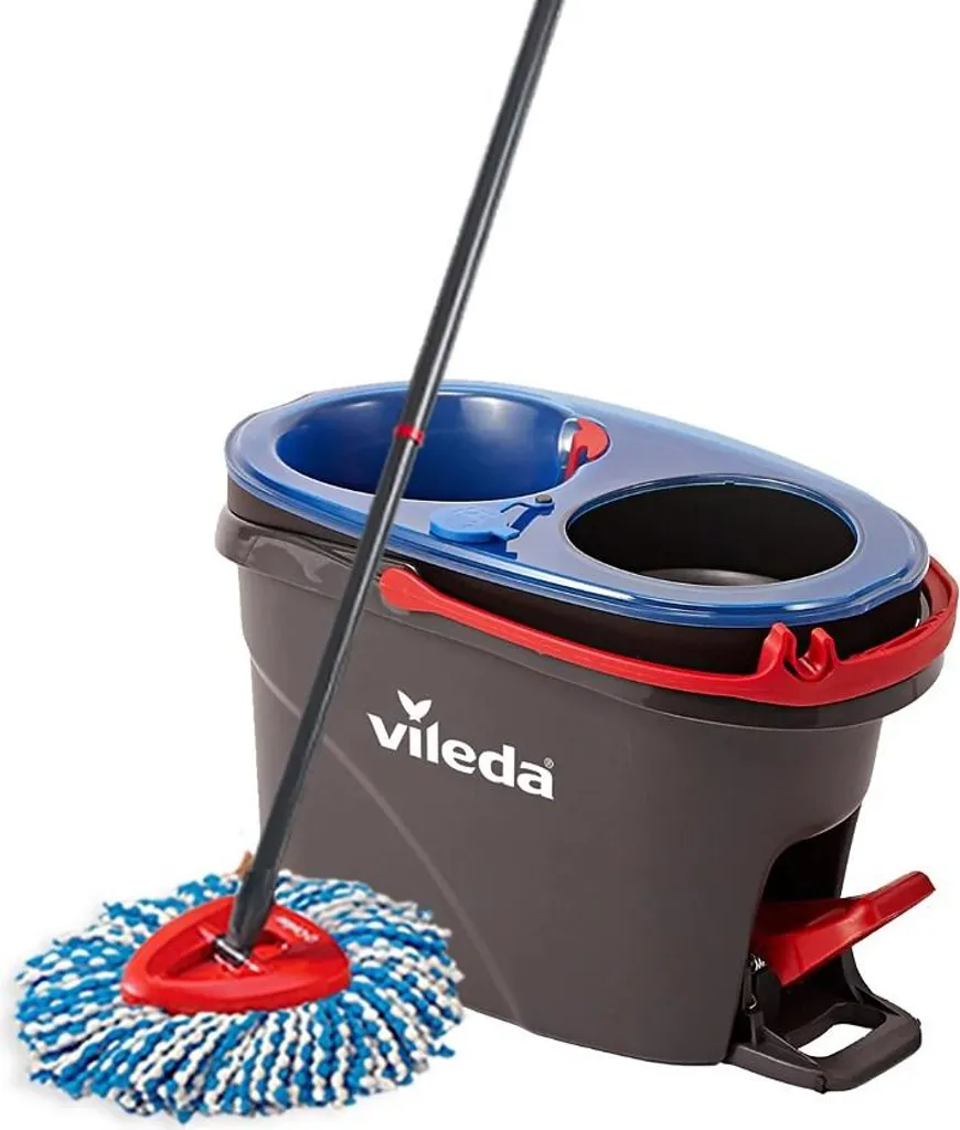 Vileda H2PrO Spin Mop Set, tergipavimento nero/rosso, con sistema a doppio serbatoio e manico telescopico