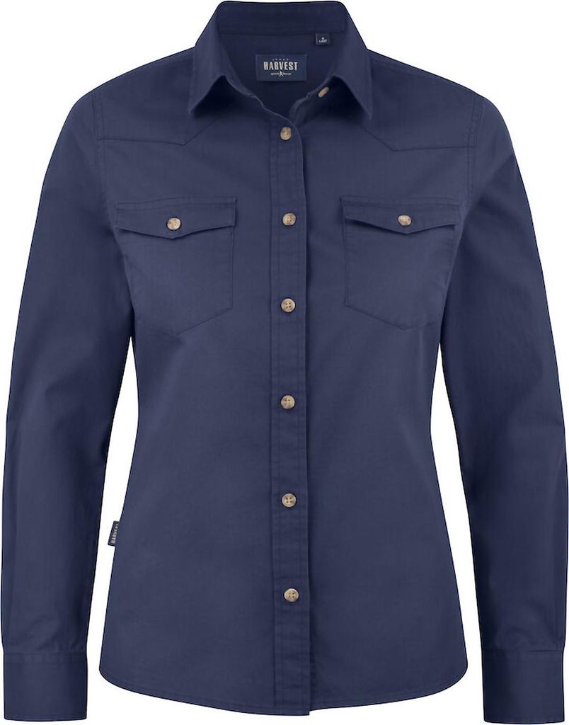Treemore Lady Bluse aus 100% Baumwolle im Denim-Stil mit Western-Schultern und Klappentaschen