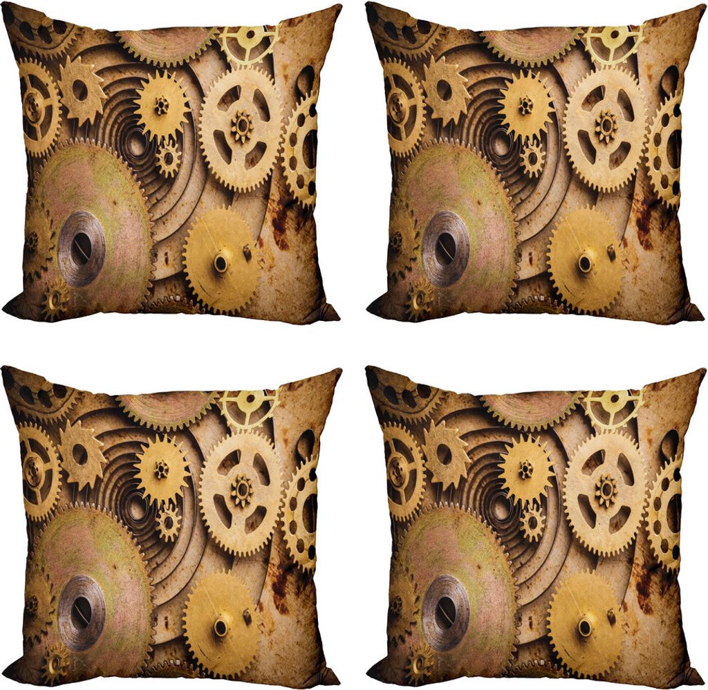 ABAKUHAUS Steampunk Kissenbezug Set (4 Stück), Close up Ausrüstungen, Moderner Doppelseitiger Digitaldruck, 50 cm x 50 cm, Sand Brown