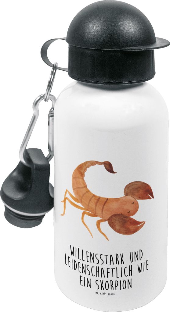 Mr. & Mrs. Panda Wasserflasche Sternzeichen Skorpion - Weiß - Geschenk, Trinkflasche für den Kindergarten, Trinkbehälter, Skorpione, November, G...