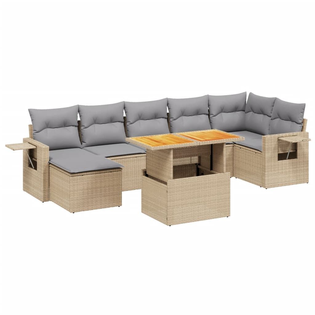 vidaXL 8-tlg. Garten-Sofagarnitur mit Kissen Beige Poly Rattan